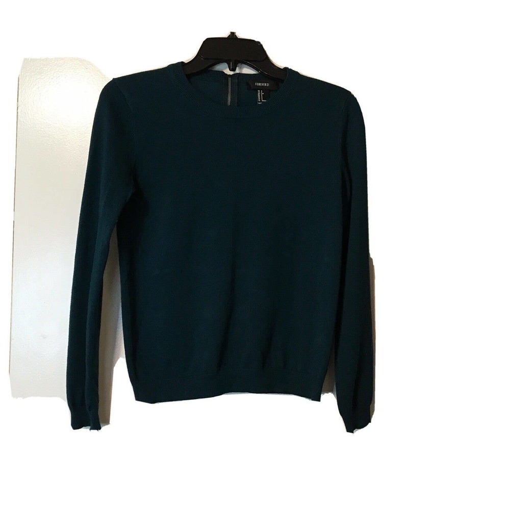 Forever 21 Sweater Teal Zip Back Long Sleeve Size Medium Pre-Owned